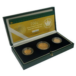Pre-Owned 2002 UK Full Sovereign Proof Gold 3-Coin Set