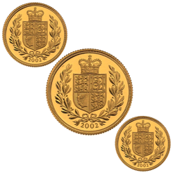 Pre-Owned 2002 UK Full Sovereign Proof Gold 3-Coin Set