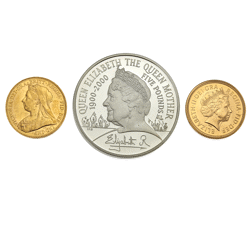 Pre-Owned 2000 UK Queen Mother Royal Birthday Gold & Silver 3-Coin Collection