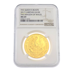 Pre-Owned 2017 UK Queen's Beast The Dragon 1oz Gold Coin NGC Graded MS 69 - 2726111-013