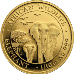 Pre-Owned Somalian Elephant 1/10oz Gold Coin - Mixed Dates