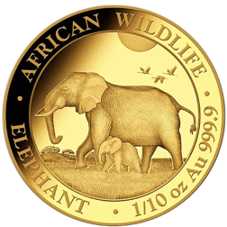 Pre-Owned Somalian Elephant 1/10oz Gold Coin - Mixed Dates