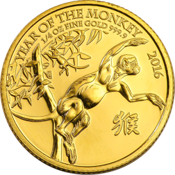 Pre-Owned 2016 UK Lunar Monkey 1/4oz Gold Coin
