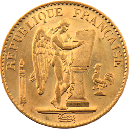 Pre-Owned 1886 French Standing Angel 20 Franc Gold Coin