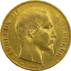 Pre-Owned 1854 French Napoleon III Wreath 20 Franc Gold Coin