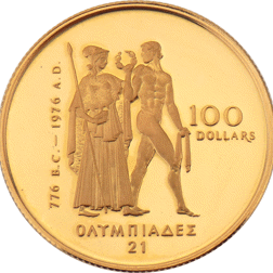 Pre-Owned 1976 Canadian Olympic $100 Proof Design Gold Coin