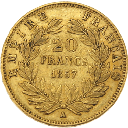 Pre-Owned 1857 French Napoleon Wreath 20 Franc Gold Coin