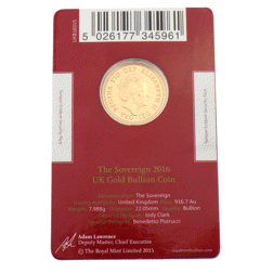 Pre-Owned 2016 UK Carded Full Sovereign Gold Coin