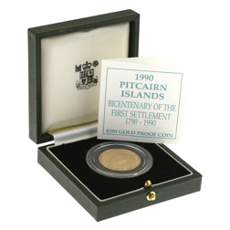 Pre-Owned 1990 Pitcairn Islands First Settlement $250 Gold Proof Coin