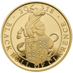Pre-Owned 2018 UK Queen’s Beasts The Black Bull Of Clarence 1/4oz Proof Gold Coin