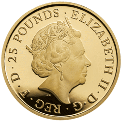 Pre-Owned 2018 UK Queen’s Beasts The Black Bull Of Clarence 1/4oz Proof Gold Coin