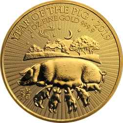Pre-Owned 2019 UK Lunar Pig 1oz Gold Coin
