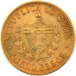 Pre-Owned 1916 Cuban 5 Peso Gold Coin