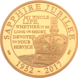 Pre-Owned 2017 UK Sapphire Jubilee of Queen Elizabeth II £5 Proof Gold Coin