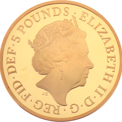 Pre-Owned 2017 UK Sapphire Jubilee of Queen Elizabeth II £5 Proof Gold Coin