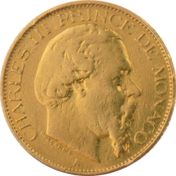 Pre-Owned 1878 Monaco Charles III 20 Franc Gold Coin
