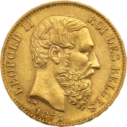 Pre-Owned 1875 Belgium 20 Franc Gold Coin
