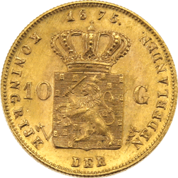 Pre-Owned 1875 Netherlands 10 Guilder Gold Coin