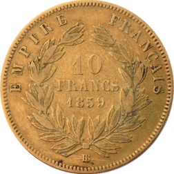 Pre-Owned 1859 French Napoleon Wreath 10 Franc Gold Coin