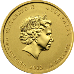 Pre-Owned 2012 Australian Lunar Dragon 1/10oz Gold Coin