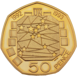 Pre-Owned UK 1992-1993 EEC 50p Gold Proof Design Gold Coin