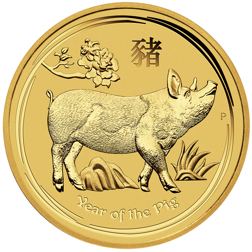 Pre-Owned 2019 Australian Lunar Pig 1/4oz Gold Coin