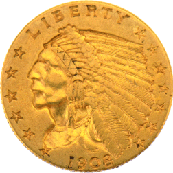 Pre-Owned 1908 USA 'Indian Head' Eagle $2.5 Gold Coin