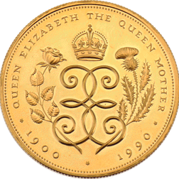 Pre-Owned 1990 UK Queen Mother 90th Birthday Gold Proof Design Crown Coin