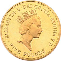 Pre-Owned 1990 UK Queen Mother 90th Birthday Gold Proof Design Crown Coin