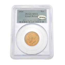Pre-Owned 1914 UK George V Full Sovereign Gold Coin PGCS Graded MS 64 - 207154.64/11935896