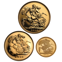 Pre-Owned 2010 UK Full, Half, and Quarter Sovereign Proof Gold Coin Set