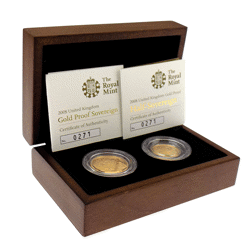 Pre-Owned 2008 UK Full and Half Sovereign Proof Gold 2-Coin Set