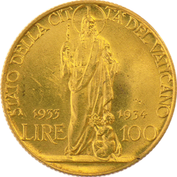 Pre-Owned 1934 Italian Vatican Pope Pius XI 100 Lire Gold Coin