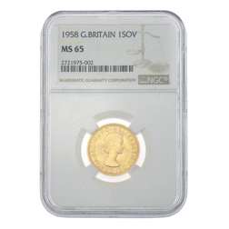 Pre-Owned 1958 UK Full Sovereign Gold Coin NGC Graded MS 65 -2721975-002