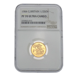 Pre-Owned 1984 UK Half Sovereign Gold Proof Coin NGC Graded PF 70 - 2729522-012