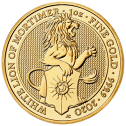 Pre-Owned 2020 UK Queen’s Beasts The White Lion of Mortimer 1oz Gold Coin