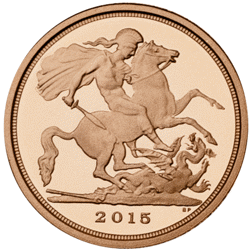 Pre-Owned 2015 UK Quarter Sovereign Proof Gold Coin