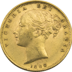 Pre-Owned 1886 Sydney Mint Victoria 'Shield' Young Head Full Sovereign Gold Coin