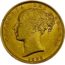 Pre-Owned 1886 Sydney Mint Victoria 'Shield' Young Head Full Sovereign Gold Coin