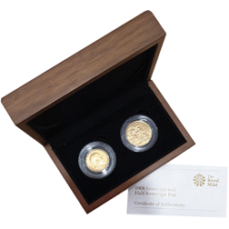 Pre-Owned 1908 UK Sovereign & Half Sovereign Pair Gold Coin Set