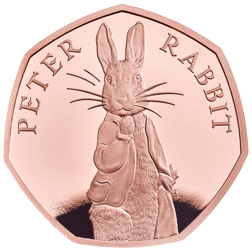 Pre-Owned 2019 UK Beatrix Potter Peter Rabbit 50p Proof Gold Coin