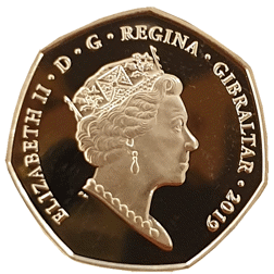 Pre-Owned 2019 Gibraltar D-Day 75th Anniversary 50p Gold Proof Coin