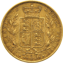 Pre-Owned 1863 London Mint DN.16 Victoria Young Head 'Shield' Full Sovereign Gold Coin