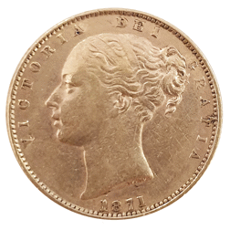 Pre-Owned 1871 London Mint DN.12 Victoria Young Head 'Shield' Full Sovereign Gold Coin