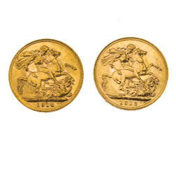 Pre-Owned 1914 - 1918 UK Full Gold Sovereign 2 Coin Boxed Set