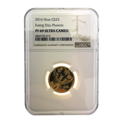 Pre-Owned 2016 Niue $25 Fueng Shiu Phoenix Gold Coin NGC Graded - PF69 4866725-012