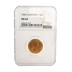 Pre-Owned 1959 UK Full Sovereign Gold Coin NGC Graded MS 64 - 4866477-019