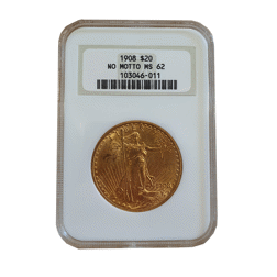 Pre-Owned 1908 USA St Gaudens Double Eagle $20 Gold Coin NGC Graded MS 62 - 103046-011