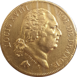 Pre-Owned 1818 French 40 Francs Louis XVIII Gold Coin