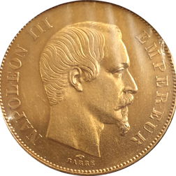 Pre-Owned 1856 French 50 Franc Napoleon III Gold Coin